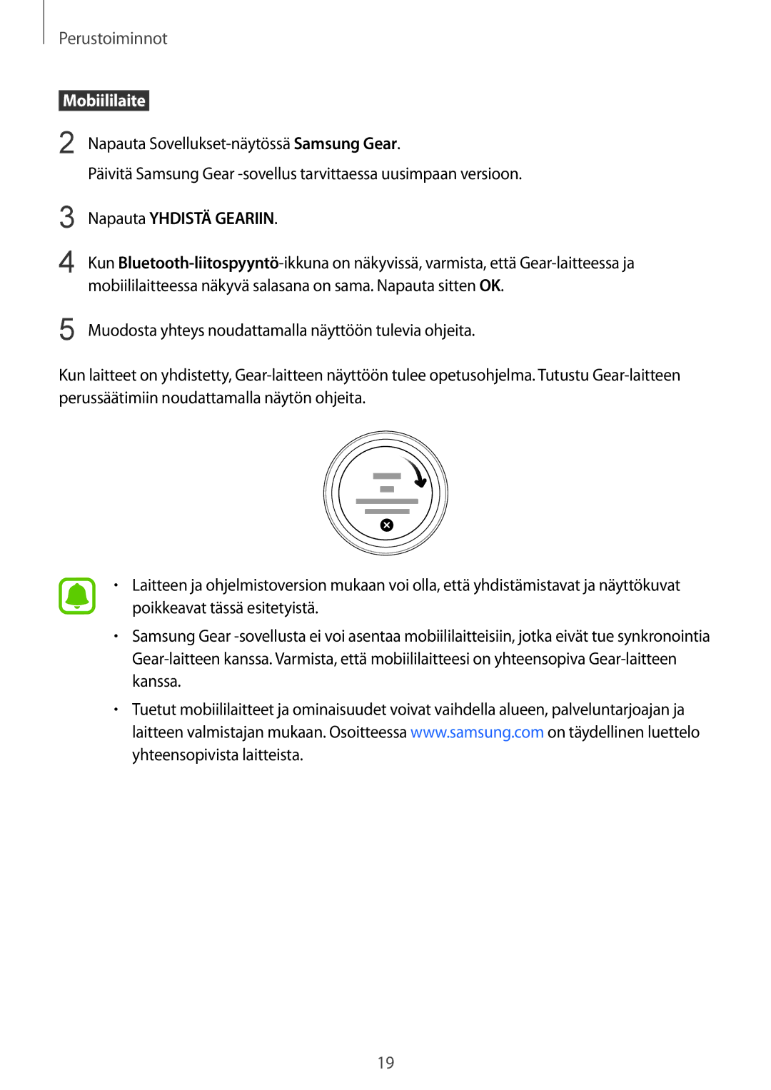 Samsung SM-R7320ZDANEE, SM-R7200ZWANEE, SM-R7320WDANEE, SM-R7200ZKANEE manual  Mobiililaite , Napauta Yhdistä Geariin 